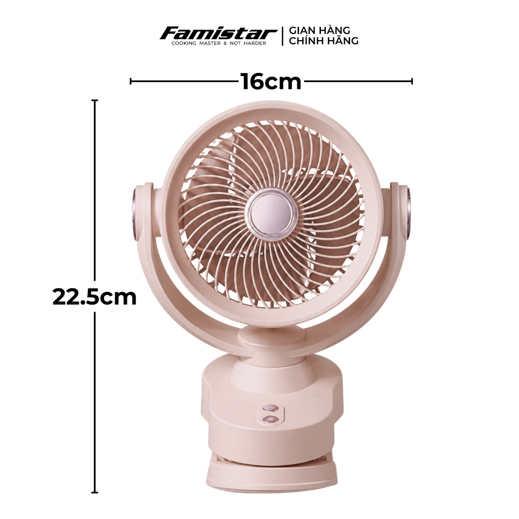 Quạt tích điện mini tự xoay 180 độ, dùng liên tục 8 tiếng có đèn ngủ, quạt mini tích điện