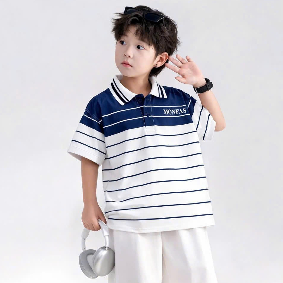 Áo Polo Cộc Tay cho bé trai từ 17-60kg Chất Cá Sấu Co Giãn 4 Chiều Mềm Mại in chữ MONFAS (Mã PL3)