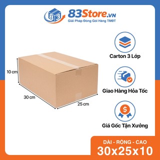 Combo 25 Hộp Carton 30x25x10cm 3 Lớp Sóng C - Thùng Carton 83Store Đóng Hàng Cứng Cáp, Mỹ Phẩm, Phụ Kiện.