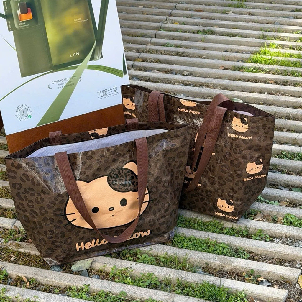Túi tote hello meow 2 mặt chống nước phong cách Hàn Quốc