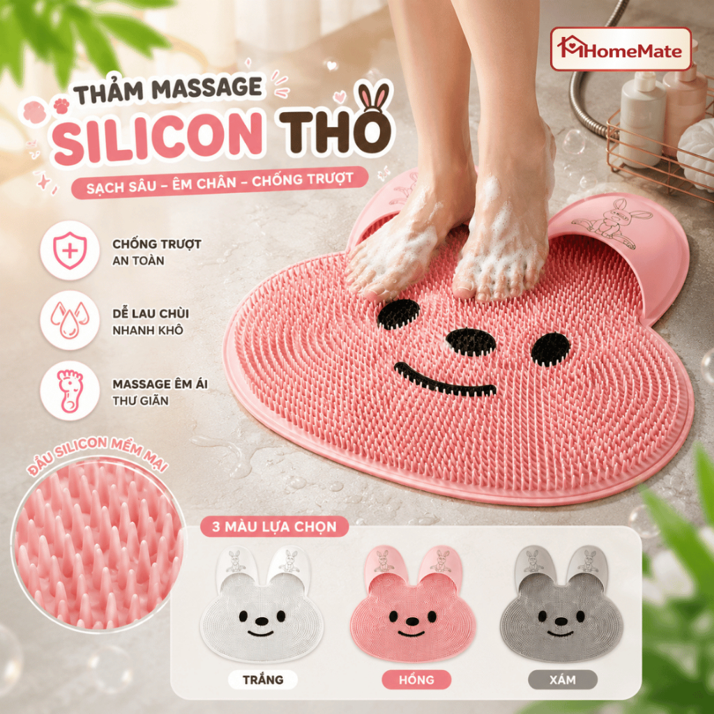 ( HÀNG LOẠI 1 )Thảm Massage Chân HomeMate Chống Trượt, Thảm Gai Matxa Bàn Chân Silicon Thư Giãn & Hỗ Trợ Tuần Hoàn