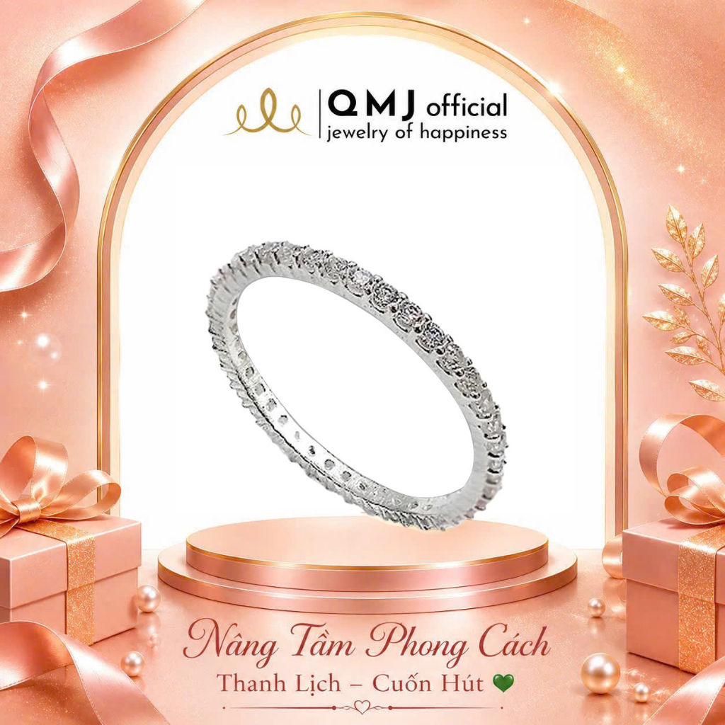Nhẫn bạc nữ QMJ Full moon đính full đá, nhẫn bạc ý 925 cao cấp mảnh nhẹ nhỏ xinh, nhẫn đính đá CZ