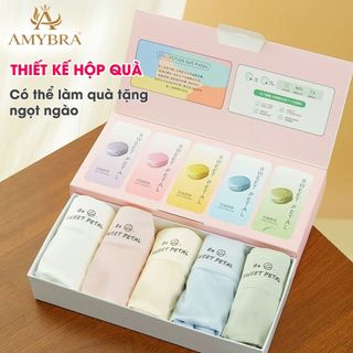 ( Hộp Quà Tặng ) Set 5 Quần Lót Nữ Boxer Su Lụa Mỏng Mát, Quần Lót Đùi Đáy Rộng Cotton AMYBRA L5422