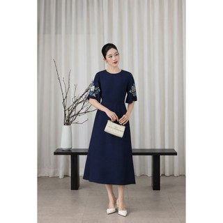 SWANLAKE | Váy Đầm Nữ Cổ Tròn Tay Lỡ Cánh Tiên Chất Tơ Xốp Hai Lớp Thêu Hoa Chiết Eo Đi Tiệc D13571