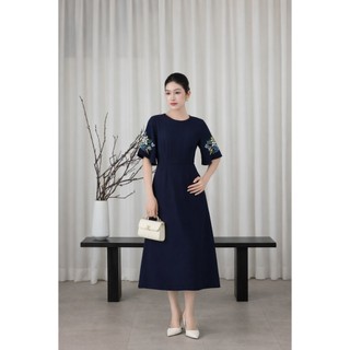 SWANLAKE | Váy Đầm Nữ Cổ Tròn Tay Lỡ Cánh Tiên Chất Tơ Xốp Hai Lớp Thêu Hoa Chiết Eo Đi Tiệc D13571