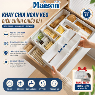 Khay Chia Ngăn Kéo Tủ Bếp, Bàn Học Đa Năng Điều Chỉnh Chiều Dài Nhựa PP Cao Cấp Có Vách Ngăn