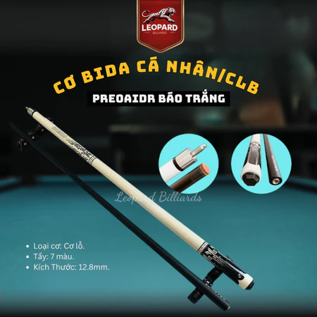 Cơ bida Preoaidr Báo Trắng cao cấp, Ngọn Phủ Carbon Chống Cong Vênh – Full Combo - Leopard Billiards
