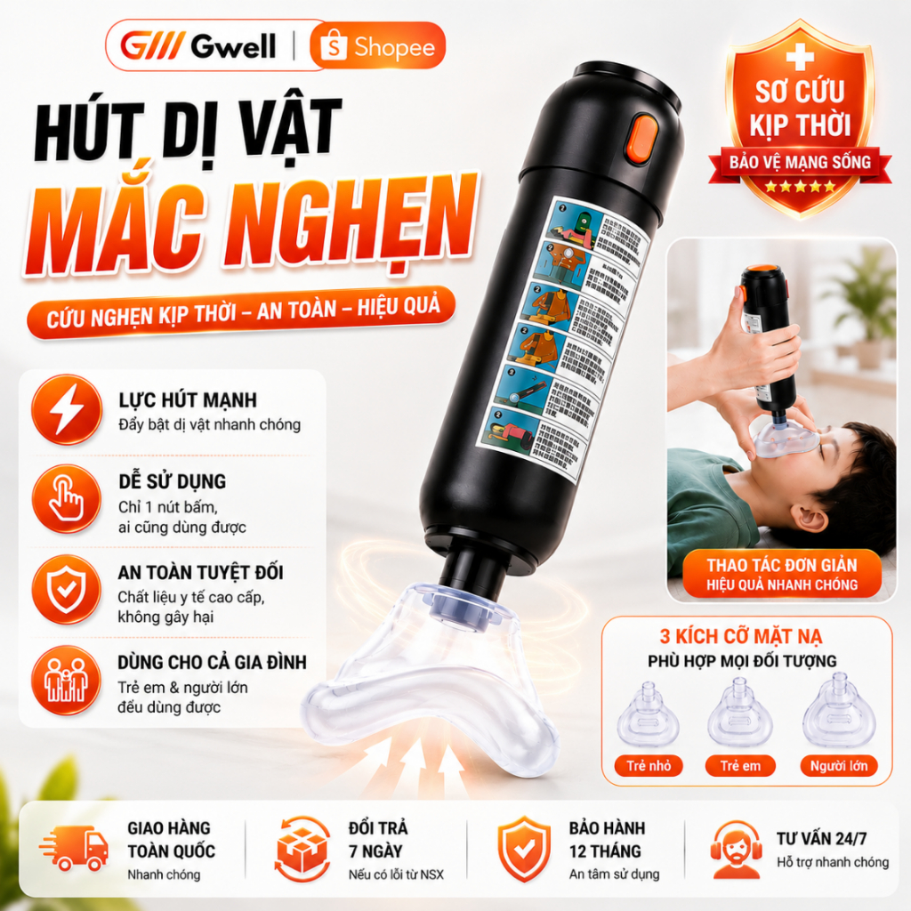 Dụng Cụ Hút Dị Vật Mắc Nghẹn Cho Gia Đình, Dụng Cụ Sơ Cứu Cho Người Lớn Và Trẻ Em, Hút Mạnh An Toàn