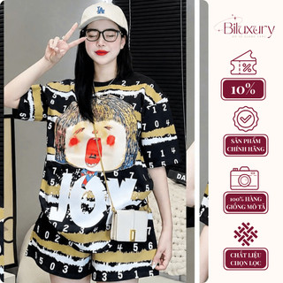 Set Quần Áo Nữ Bộ In Hình JOY Chất Cotton Mềm Mại Freesize Form Thụng Thoáng Mát Năng Động