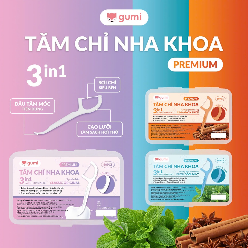 Combo 12 Hộp 600 Chiếc tăm chỉ Cao Cấp Gumi xỉa răng, Vệ sinh làm sạch răng