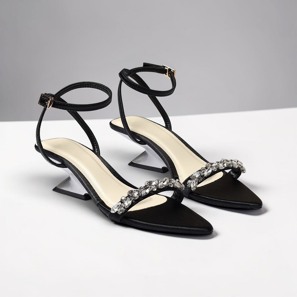 Giày Sandal Cao Gót 5cm Quai Mảnh Đính Đá Mũi Nhọn Thời Trang Pixie H439