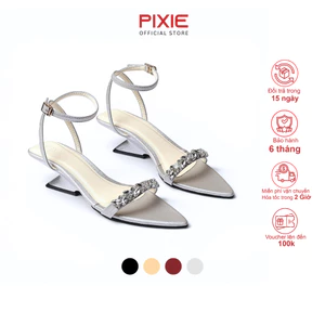 Giày Sandal Cao Gót 5cm Quai Mảnh Đính Đá Mũi Nhọn Thời Trang Pixie H439