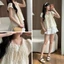Áo babydoll linen tay phồng tiểu thư siêu xinh Hoadanbistore, Áo kiểu tiểu thư buộc nơ xinh xắn