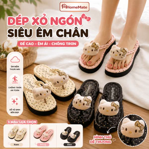 Dép Xỏ Ngón Nữ HomeMate Họa Tiết Kitty Dễ Thương, Đế Cao 3.5cm Chống Trượt Đi Biển Êm Chân