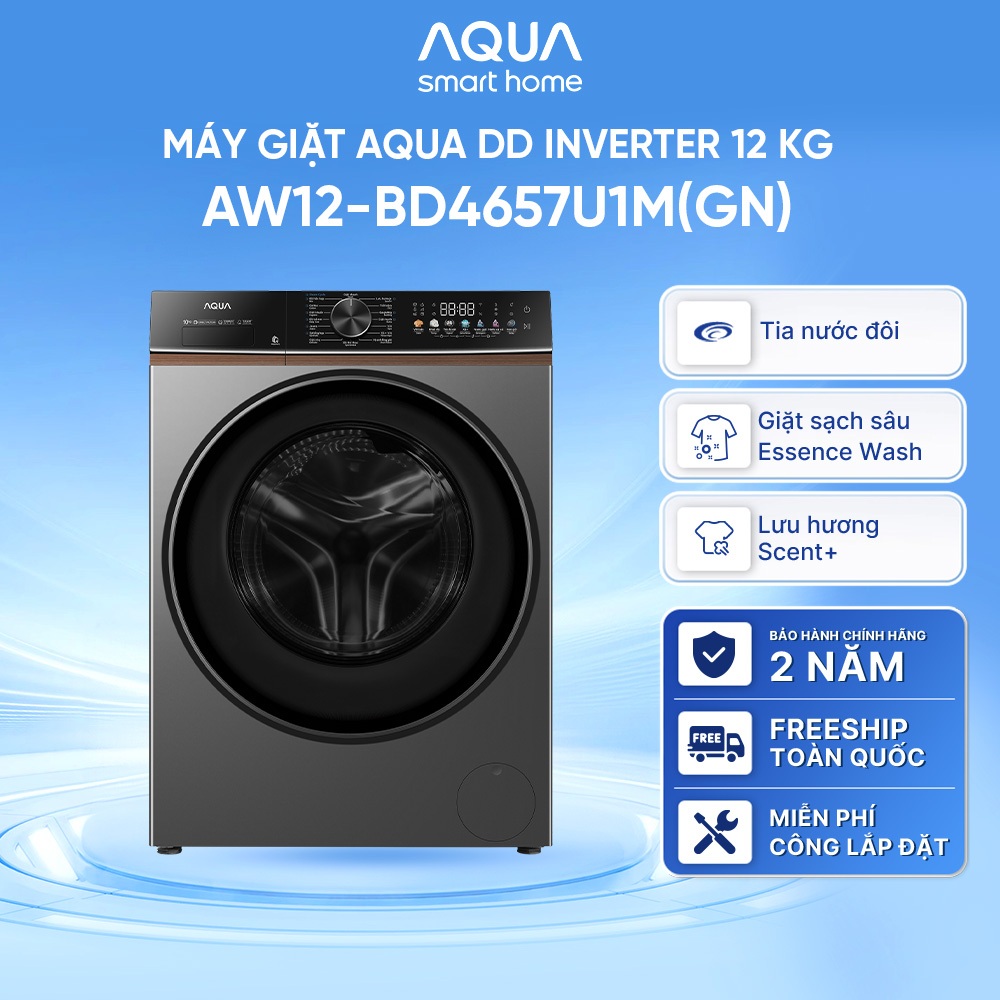 Máy giặt lồng ngang DD Inverter AQUA 12 Kg AW12-BD4657U1M(GN) - Freeship toàn quốc - Bảo hành 2 năm