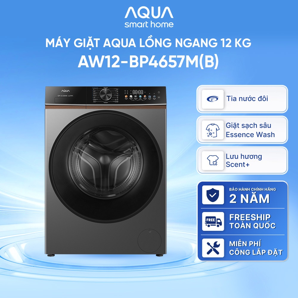 Máy giặt lồng ngang AQUA 12kg AW12-BP4657M(B)-  Freeship toàn quốc - Bảo hành 2 năm