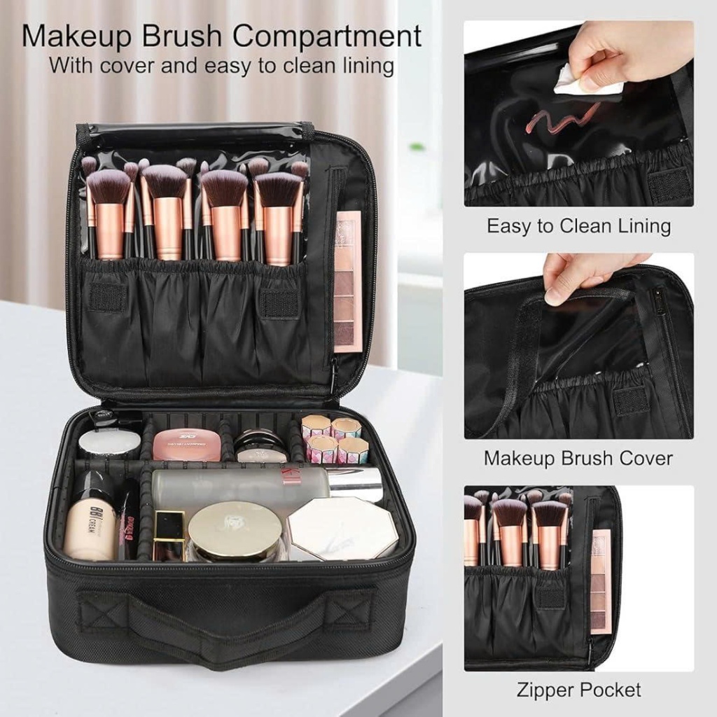 Cốp đựng mỹ phẩm da PU cao cấp chống nước có quai xách hộp trang điểm mini tiện lợi makeup M06