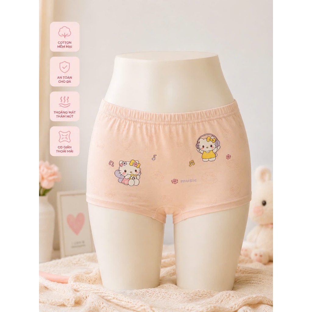 Quần lót trẻ em gái bằng Cotton , họa tiết Hello Kitty, mềm mại thoáng khí