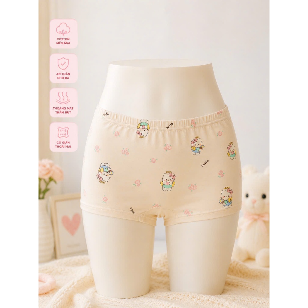 Quần lót trẻ em gái bằng Cotton , họa tiết Hello Kitty, mềm mại thoáng khí