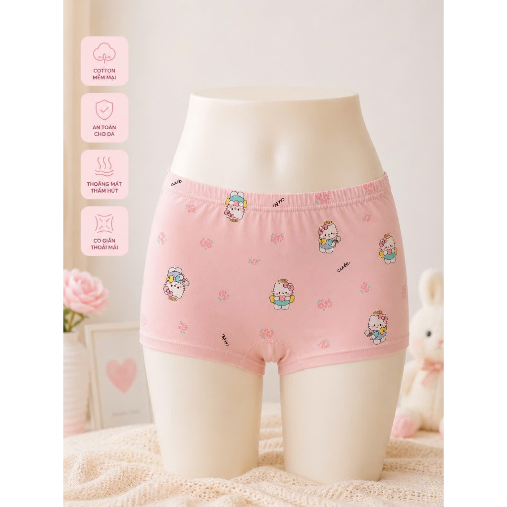 Quần lót trẻ em gái bằng Cotton , họa tiết Hello Kitty, mềm mại thoáng khí