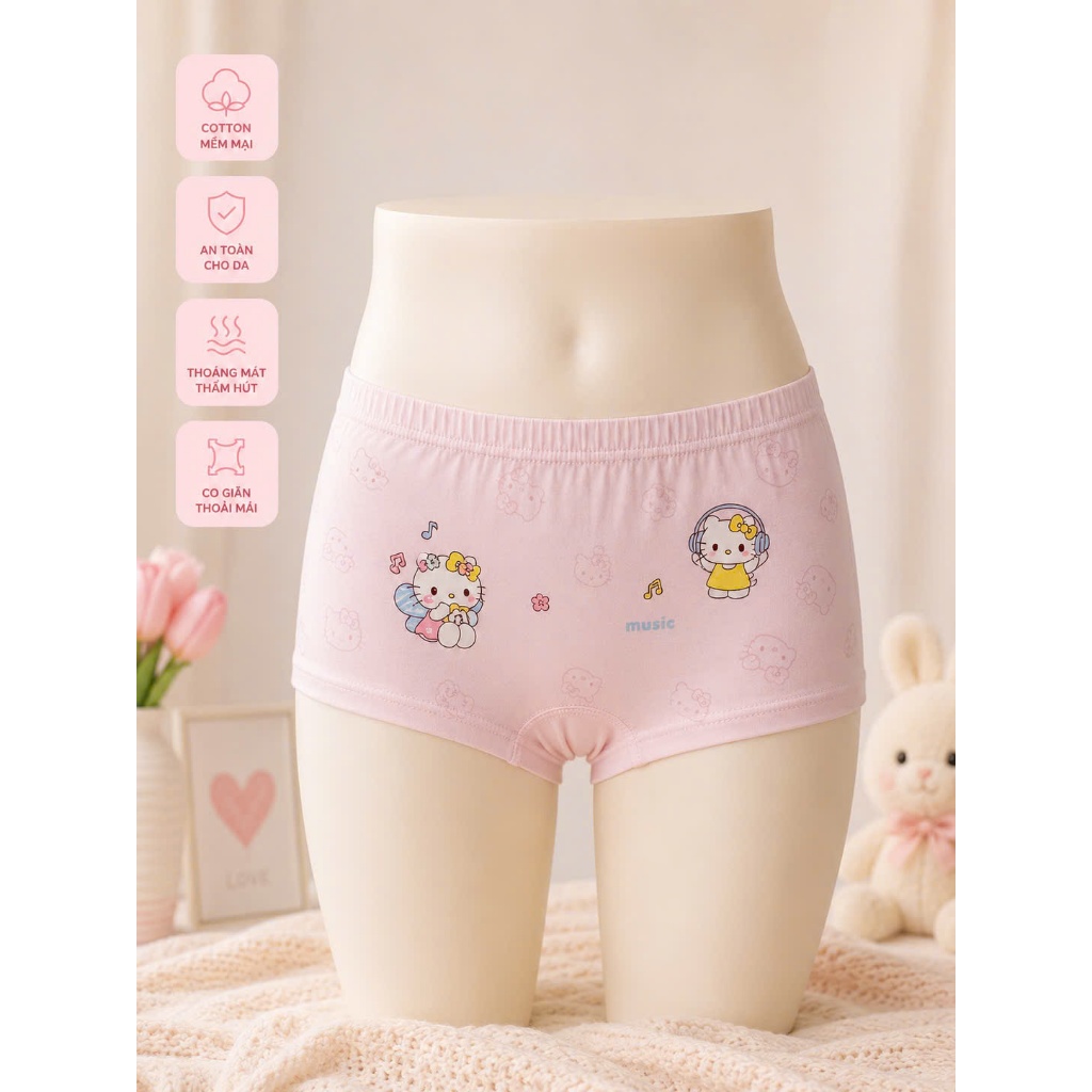 Quần lót trẻ em gái bằng Cotton , họa tiết Hello Kitty, mềm mại thoáng khí