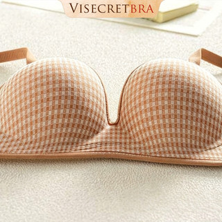Áo Bra Áo Lót Trong Nữ Su Đúc Họa Tiết Sọc Caro Đệm Dày PushUp Gom Nâng Tạo Khe Không Gọng Dáng Bralette -- A-VN260551
