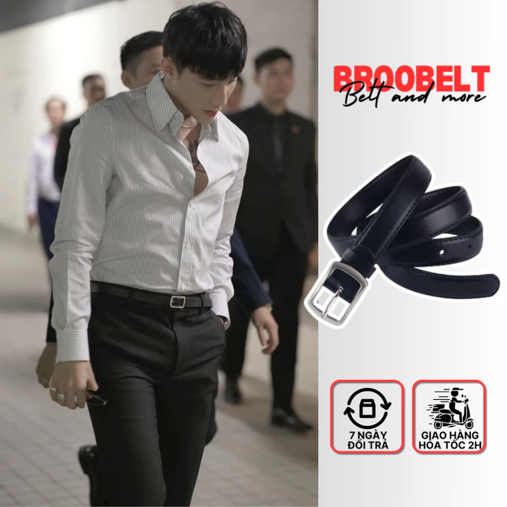 Thắt lưng nam nữ dây nịt lưng Broobelt màu đen có lỗ bấm unisex chất liệu da pu bản nhỏ 2.3cm TL02