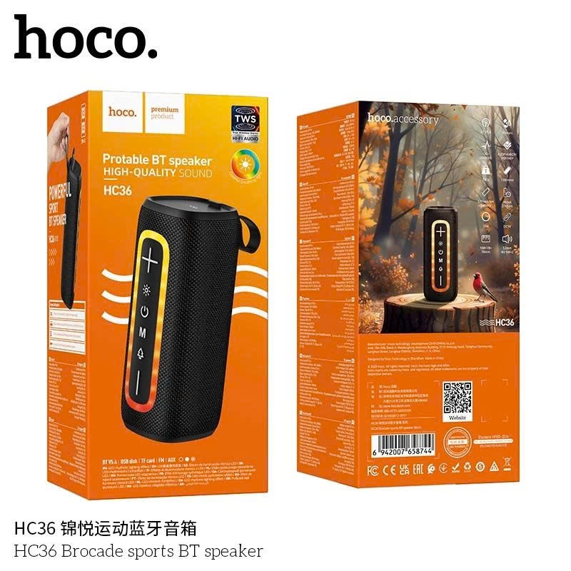 Loa Bluetooth HOCO HC36 Chính Hãng Nghe Nhạc Bass Mạnh Kết Nối USB, Thẻ TF, AUX, TWS, Đèn LED Đổi Màu siêu đẹp