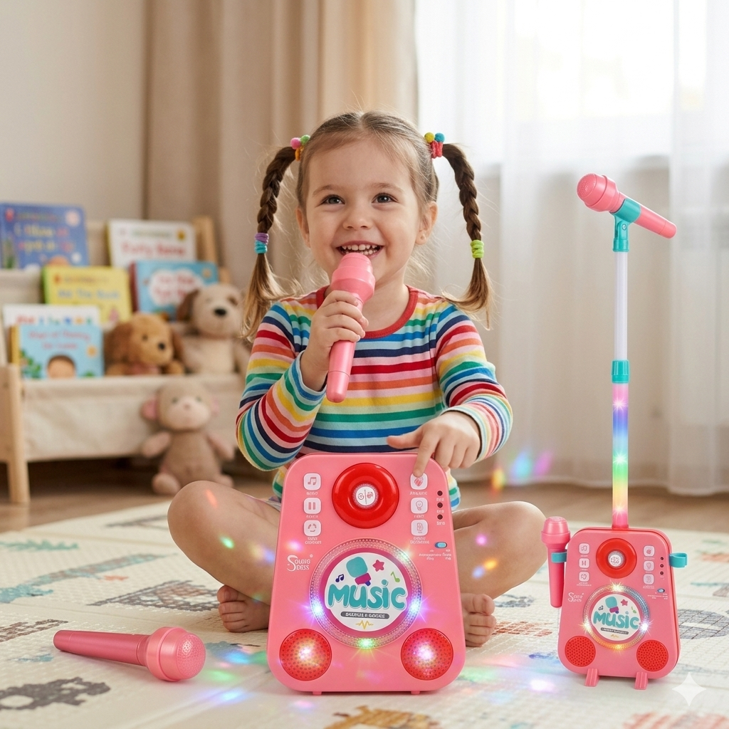 Máy Phát Nhạc Karaoke Đồ Chơi Cho Bé, Hỗ Trợ Ghi Âm, Đổi Giọng, Kết Nối Nhạc Ngoài