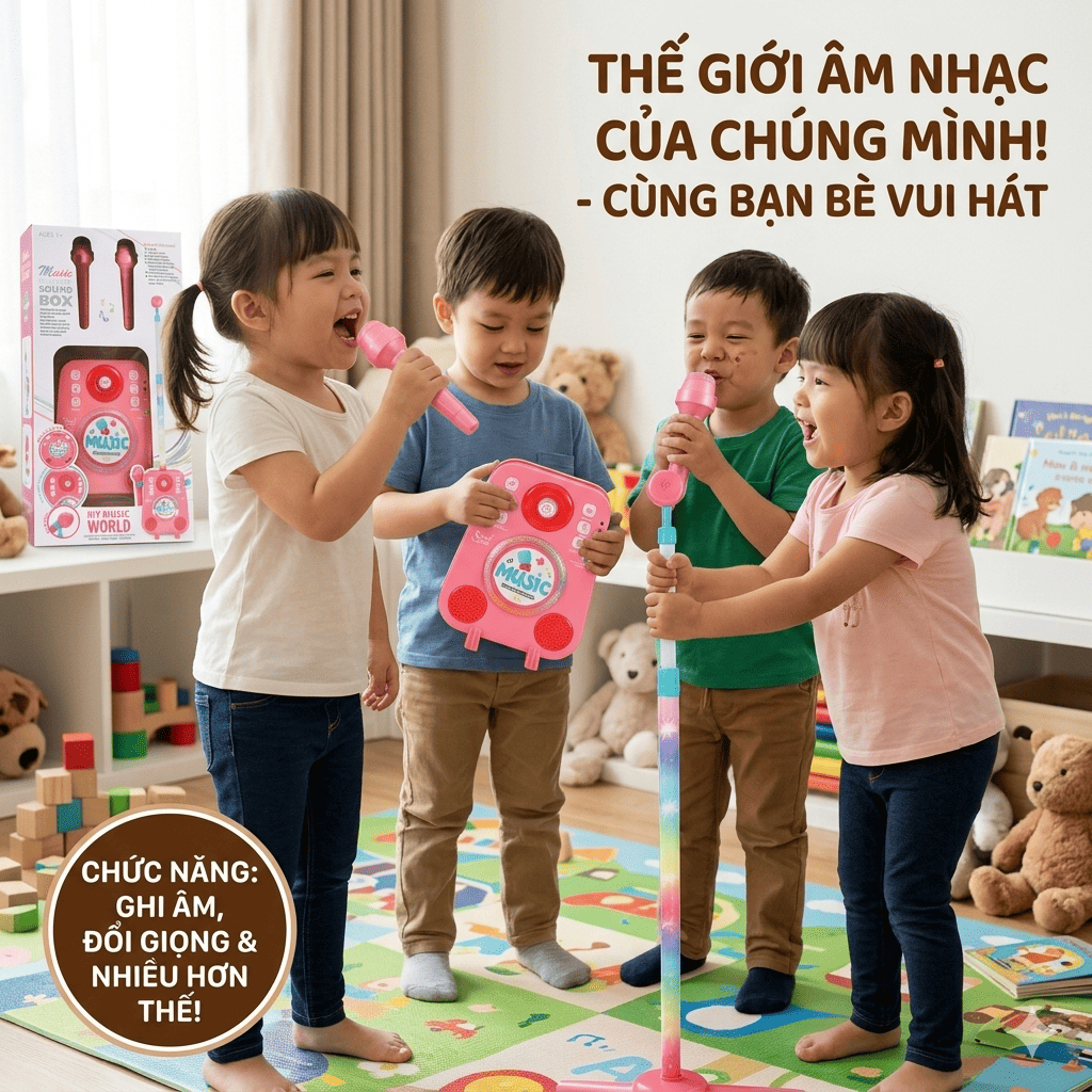 Máy Phát Nhạc Karaoke Đồ Chơi Cho Bé, Hỗ Trợ Ghi Âm, Đổi Giọng, Kết Nối Nhạc Ngoài
