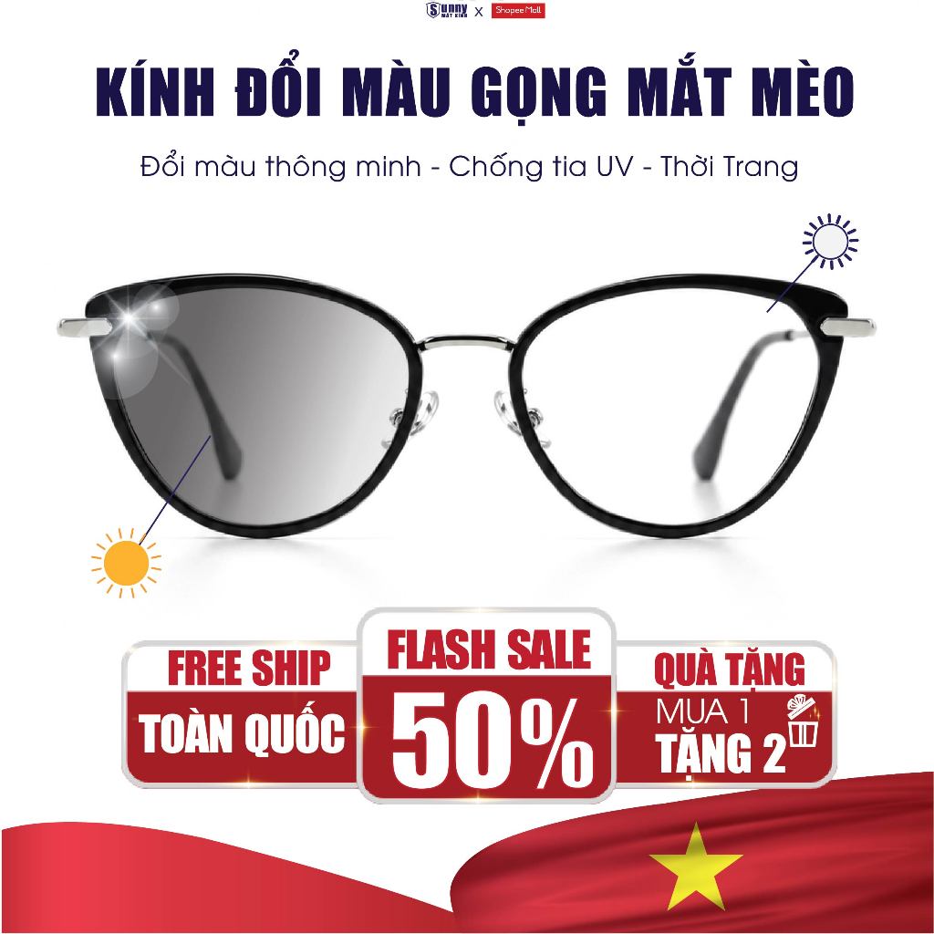 Kính Mắt Mèo Đổi Màu Chống Tia UV Chất Liệu Kim Loại Nhựa Nhẹ SUNNY MẮT KÍNH Phụ Kiện Thời Trang