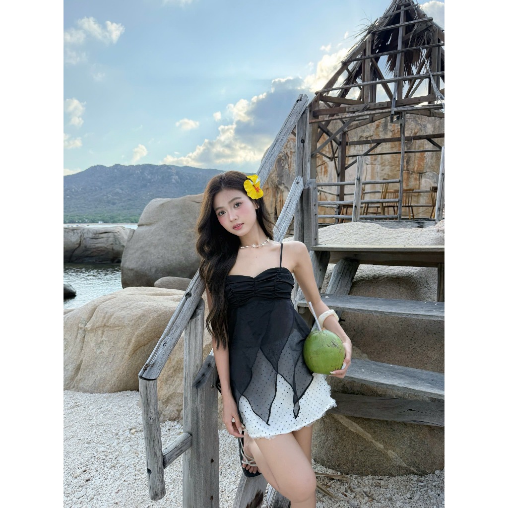 Áo Kiểu Nữ HIANS Hai Dây Mùa Hè Đi Biển Voan Tơ Lệch Tà Thời Trang SECODEE
