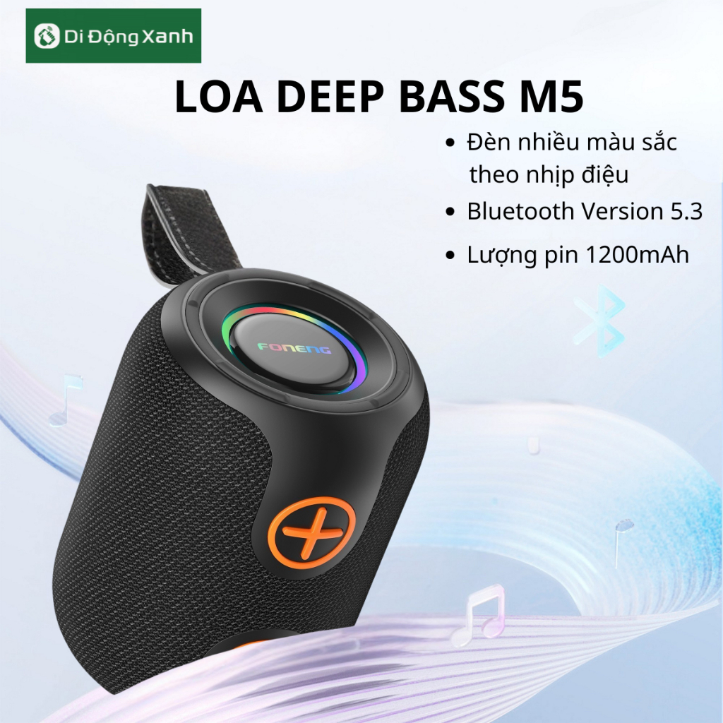 Loa Bluetooth Foneng M5 Đèn LED cảm biến theo nhạc, Thế hệ mới nghe Cực Đã Âm Hay Bass Căng, Chống Nước