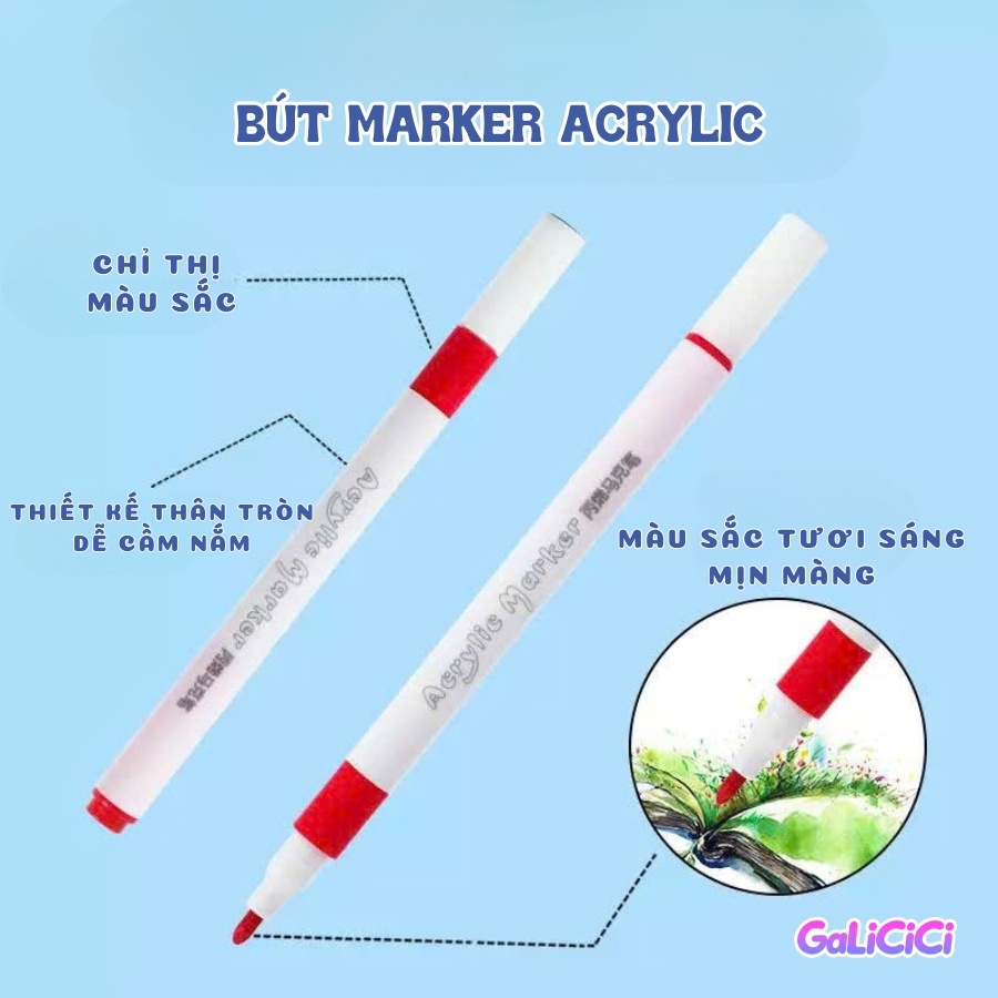 Bút vẽ Acrylic hộp vuông lớn 120 chiếc, dụng cụ nghệ thuật sống động chống thấm nước cho sổ lưu niệm tự làm