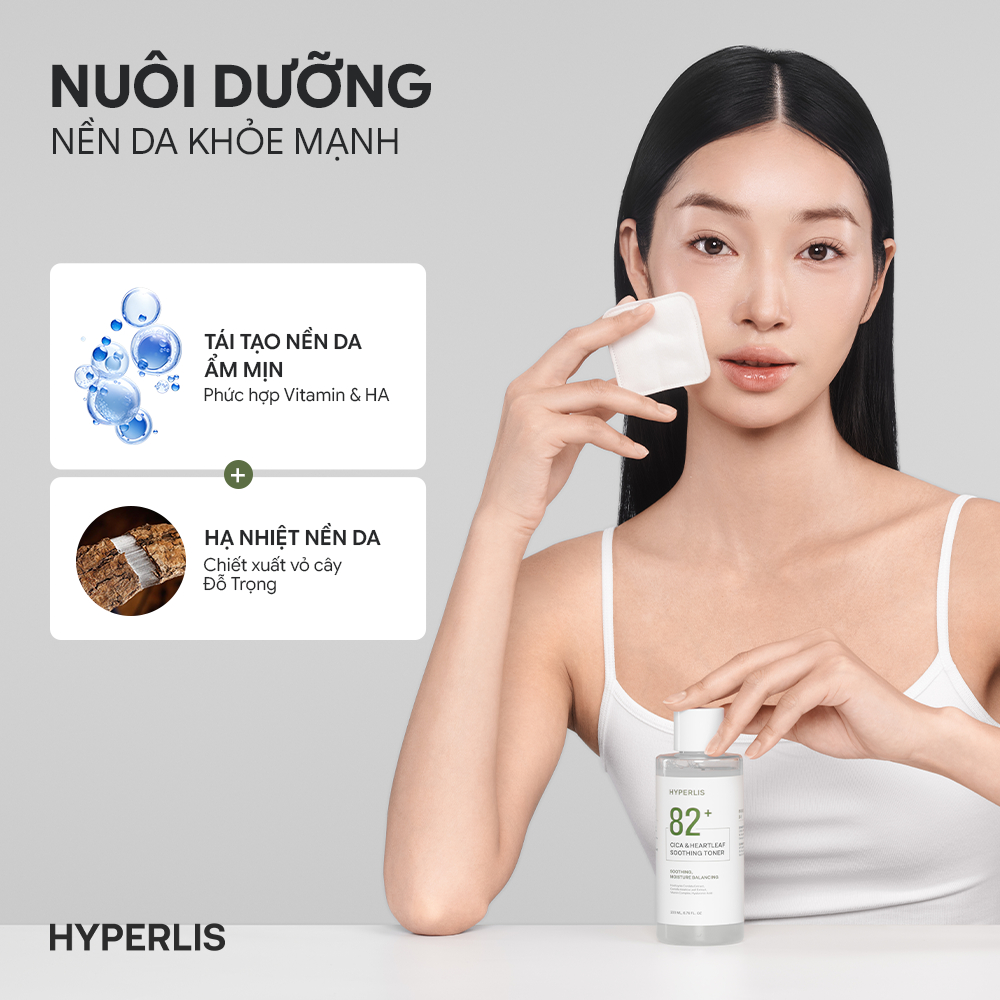 Nước Cân Bằng Dịu Da HYPERLIS 82+ CICA & HEARTLEAF SOOTHING TONER Cấp Ẩm Da Nhạy Cảm Chai 200ml