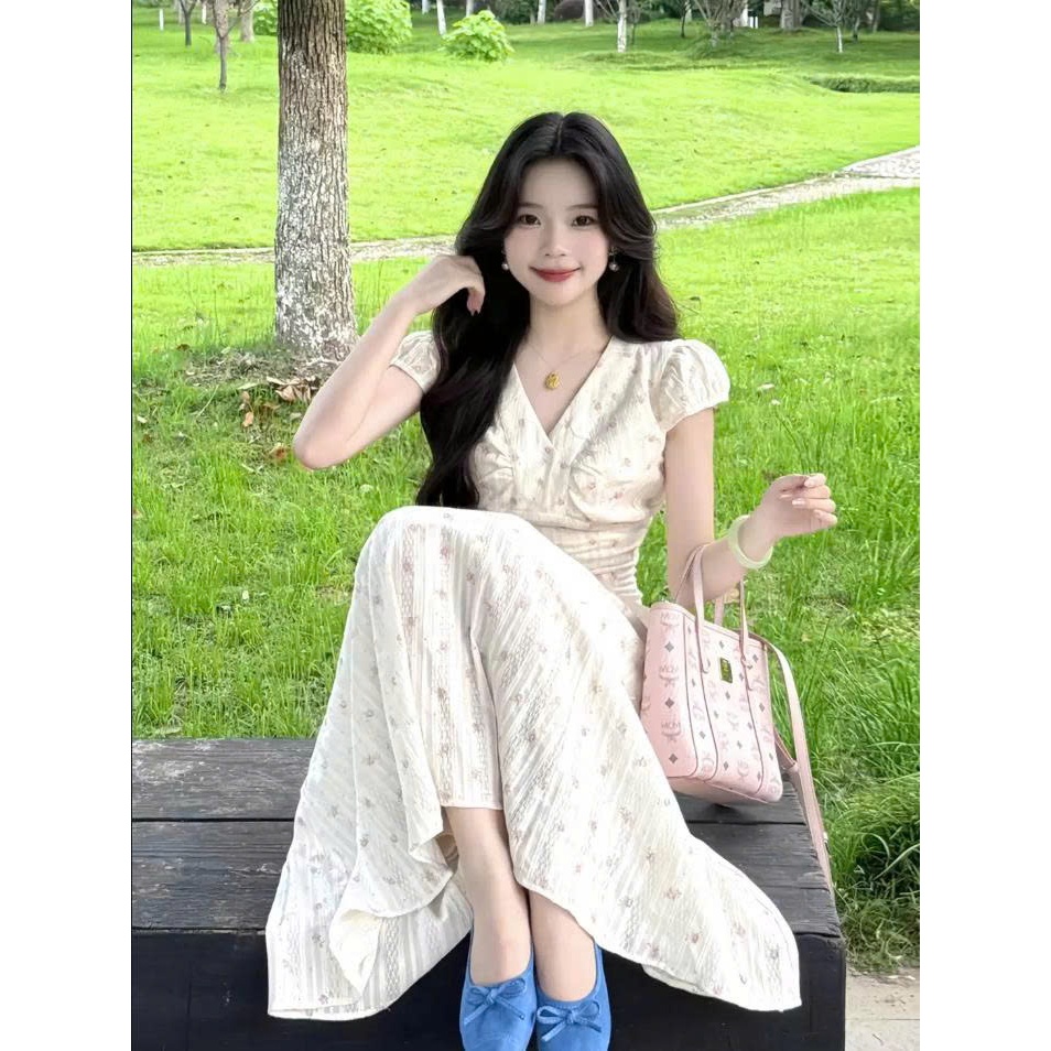 Đầm Liền Sát Nách Dáng Dài Chiết Eo Thanh Lịch, Váy Nữ Công Sở Sang Chảnh Tôn Dáng Élan Sweet
