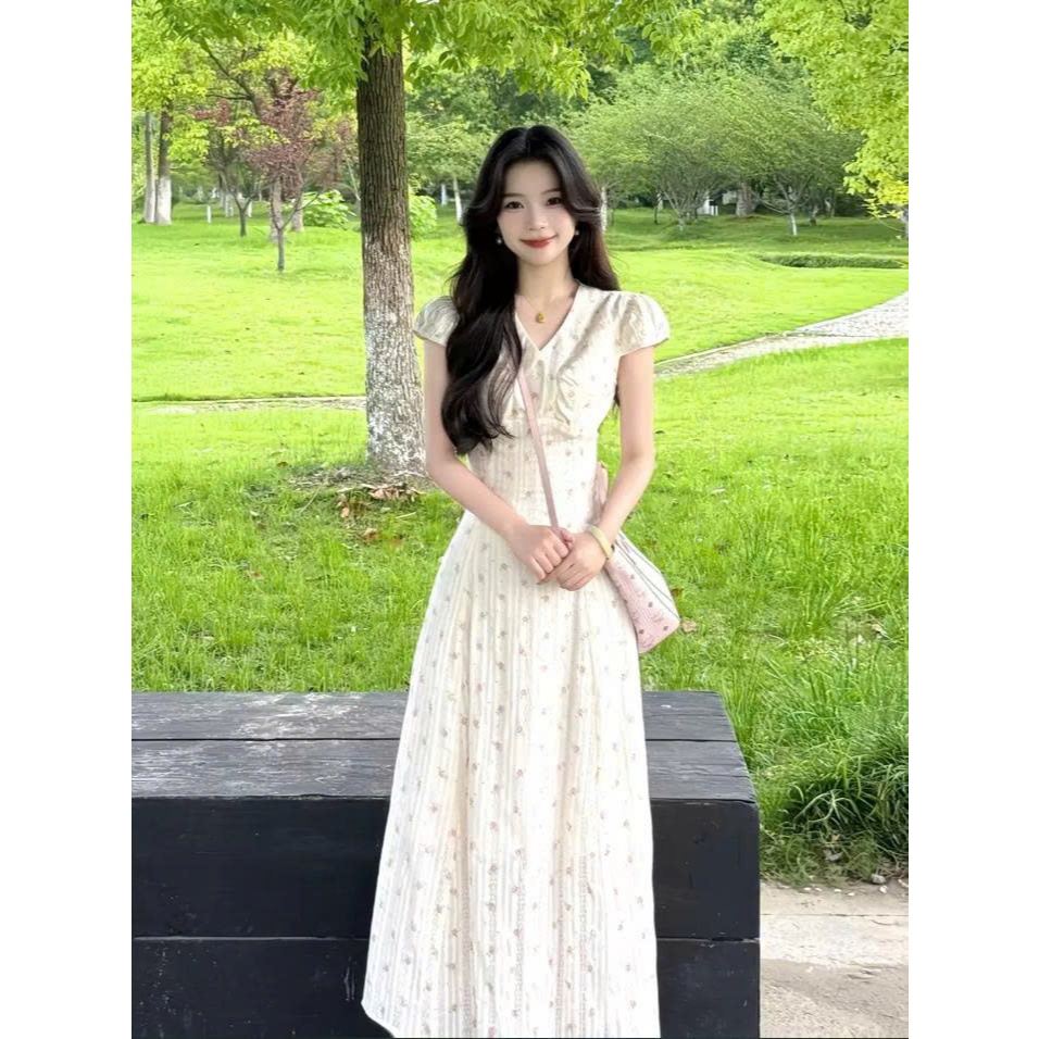 Đầm Liền Sát Nách Dáng Dài Chiết Eo Thanh Lịch, Váy Nữ Công Sở Sang Chảnh Tôn Dáng Élan Sweet