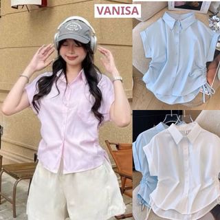Áo sơ mi tay ngắn rút dây eo chất cotton xinh hồng xanh trắng hàn quốc VANISA CT178