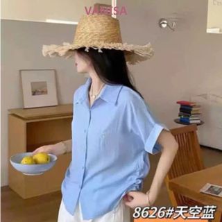 Áo sơ mi tay ngắn rút dây eo chất cotton xinh hồng xanh trắng hàn quốc VANISA CT178