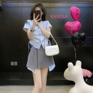 Áo sơ mi nữ xinh ngắn tay rút eo hồng xanh trắng pastel hàn quốc VANISA CT178