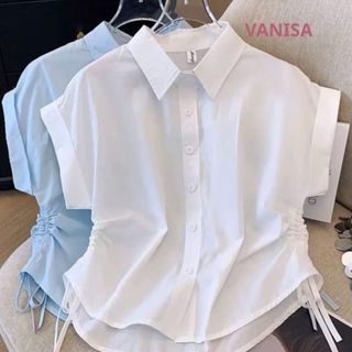 Áo sơ mi nữ xinh ngắn tay rút eo hồng xanh trắng pastel hàn quốc VANISA CT178
