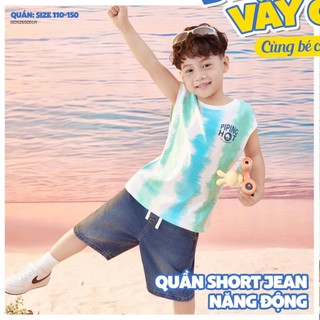 Quần Short Jean Bé Trai BDS26S001R | Wookids | 5-13 Tuổi | Jean Cotton 100% Mềm Mại, Năng Động