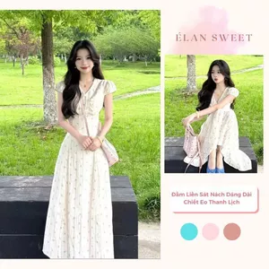 Đầm Liền Sát Nách Dáng Dài Chiết Eo Thanh Lịch, Váy Nữ Công Sở Sang Chảnh Tôn Dáng Élan Sweet