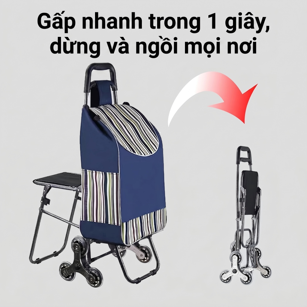Xe Kéo 2-6 Bánh Hàng Nhập Khẩu Gấp Gọn Xe kéo hàng đi chợ Thép Chịu Lực Sơn Chống Gỉ Tải Trọng 200kg Dành cho gia đình