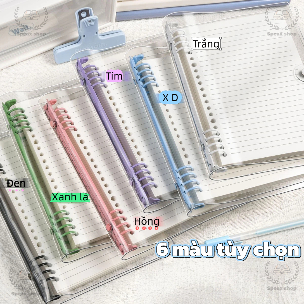 Sổ Còng Trong Suốt A5/B5 – Còng Sắt Lò Xo Xoắn Cao Cấp, Giấy Kẻ Ngang/Caro/Trắng Thay Ruột Dễ Dàng