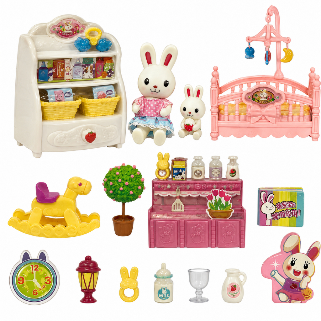 Bộ Đồ Chơi Phòng Ngủ Thỏ Bunny Mini Cho Bé Nhà Búp Bê Cao Cấp Kèm Phụ Kiện Bé Gái