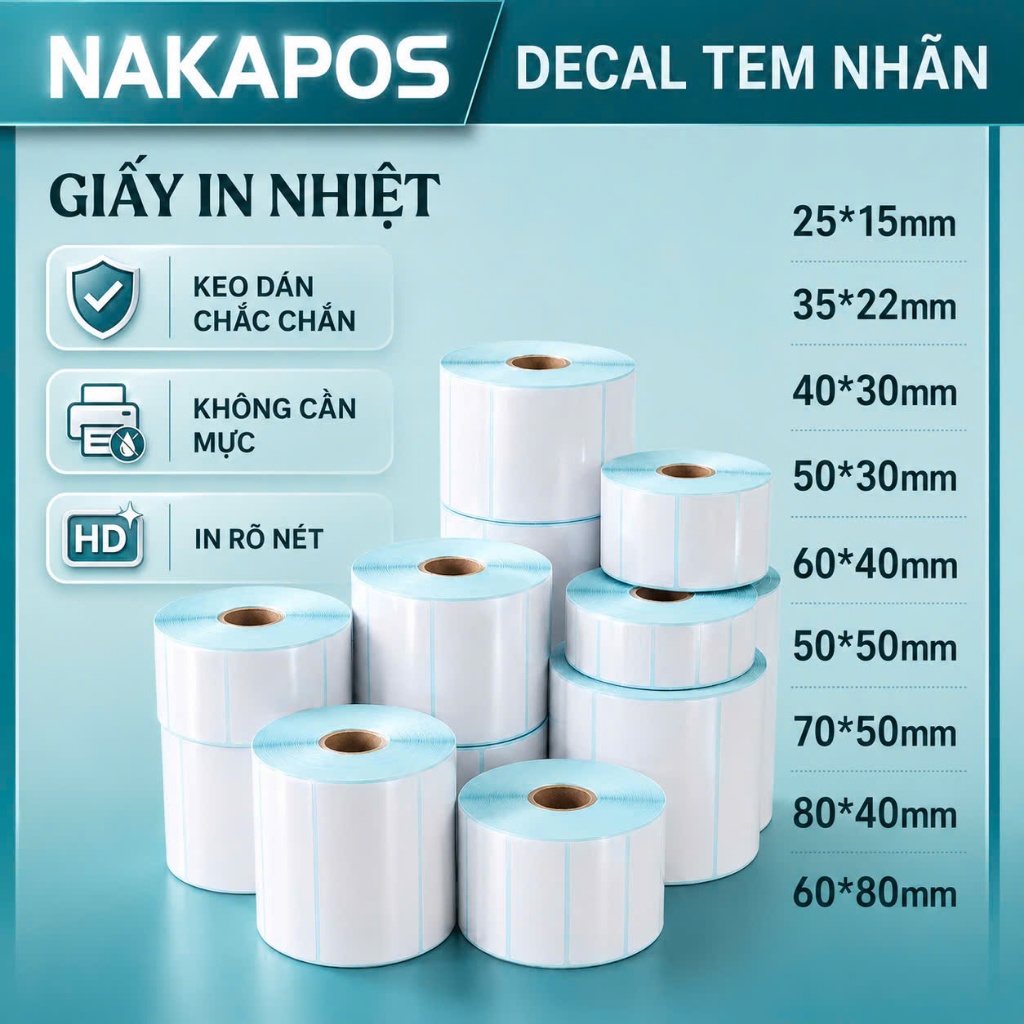 Tem nhiệt in mã vạch 40x30 50x30 50x35 40x25 52x30 60x40 Tem cân điện tử siêu thị nhãn Tem trà sữa Decal Tem phụ CUỘN LE
