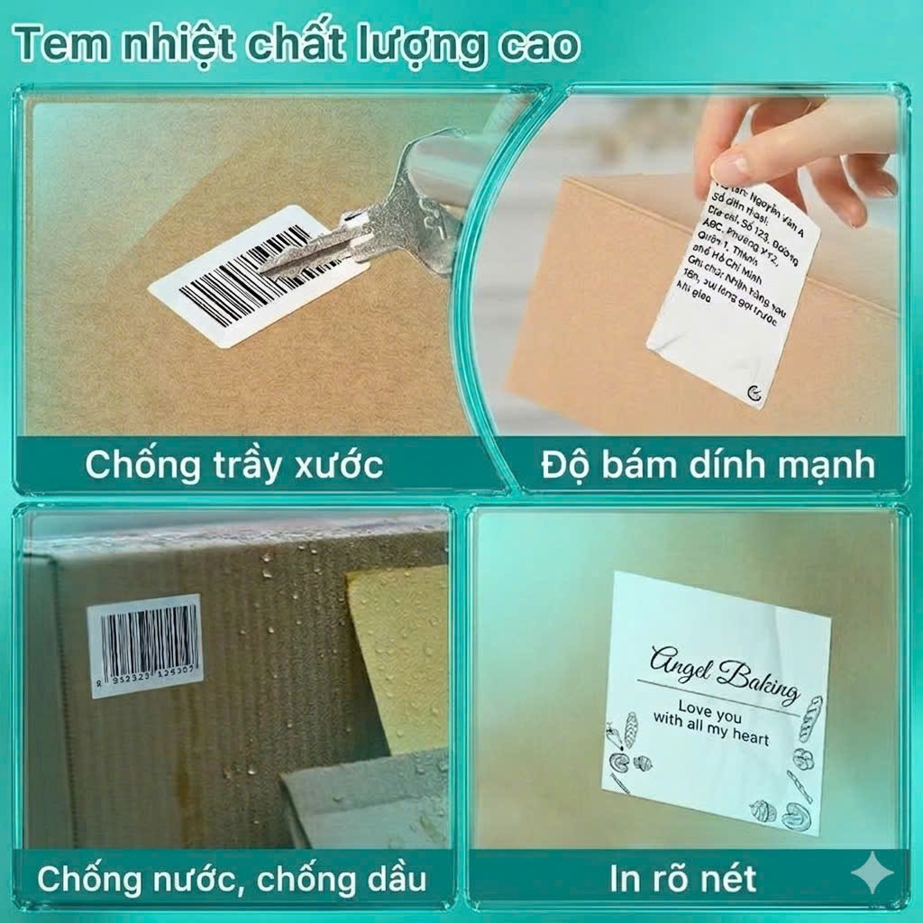 Tem nhiệt in mã vạch 40x30 50x30 50x35 40x25 52x30 60x40 Tem cân điện tử siêu thị nhãn Tem trà sữa Decal Tem phụ CUỘN LE