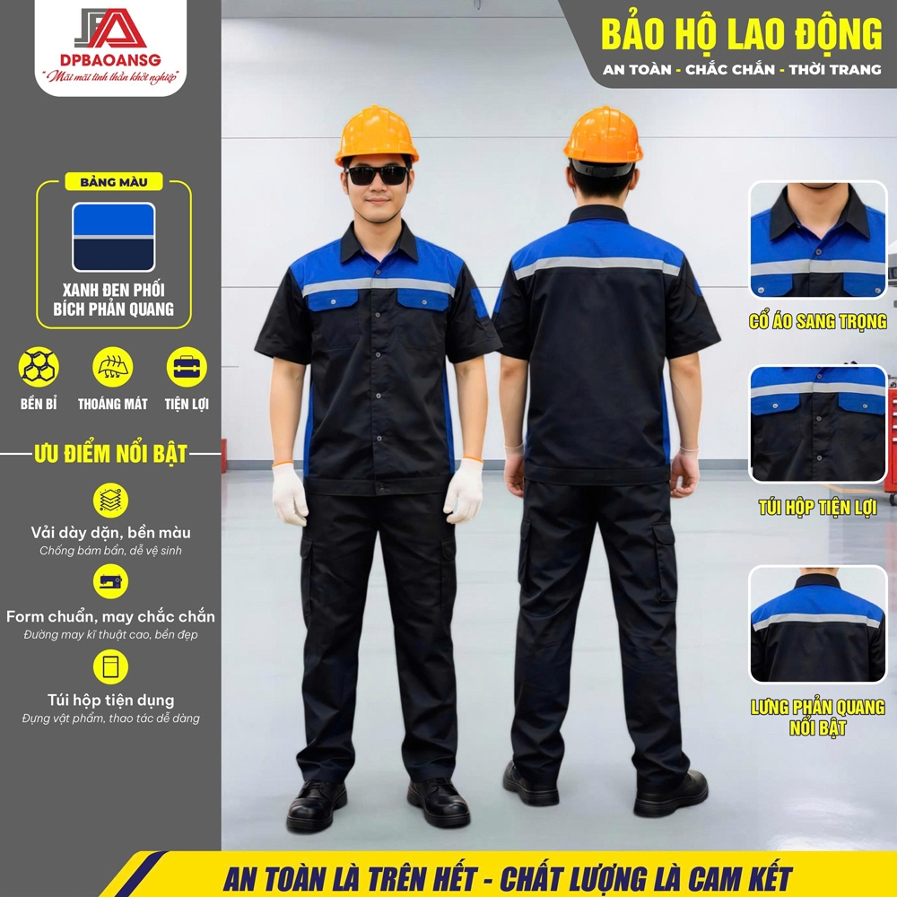[Nhận In Logo Theo Yêu Cầu] Quần - Áo Đồng Phục Xanh Đen Cho Kỹ Thuật Viên Xưởng Dịch Vụ VF - Vải Kaki Bền, Đứng Form