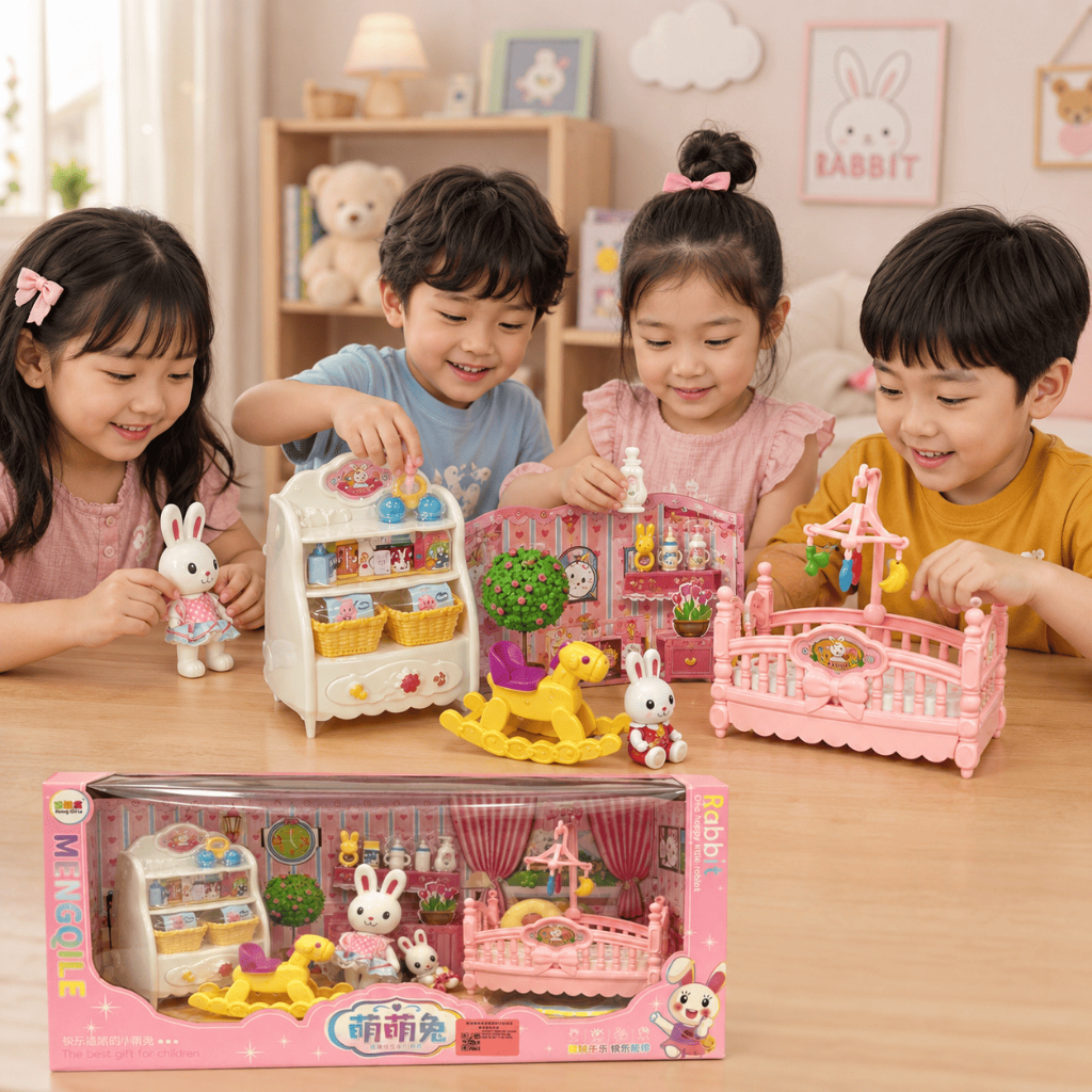 Bộ Đồ Chơi Phòng Ngủ Thỏ Bunny Mini Cho Bé Nhà Búp Bê Cao Cấp Kèm Phụ Kiện Bé Gái